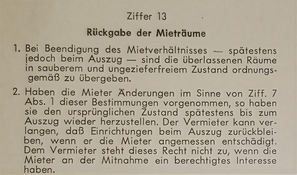 Auszug Mietvertrag 1970